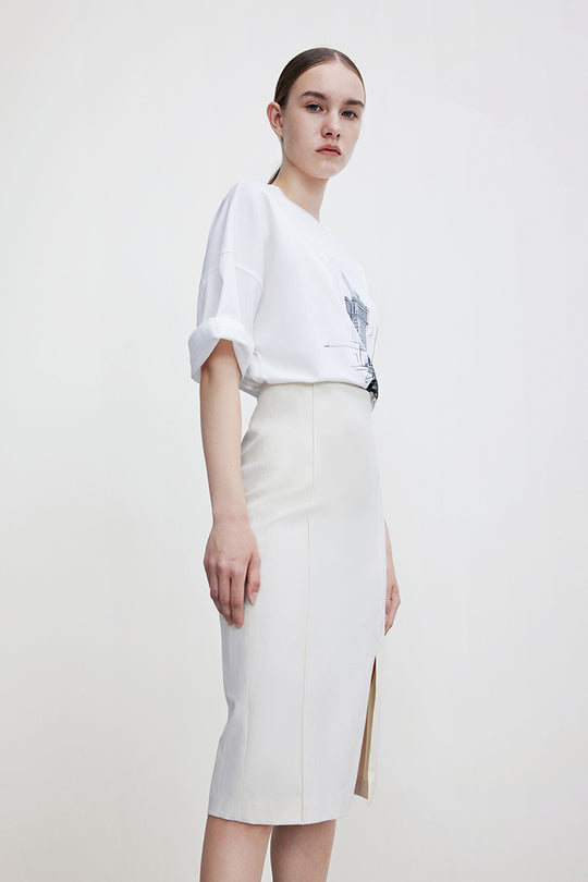 오프 숄더 크루넥 레귤러 티셔츠