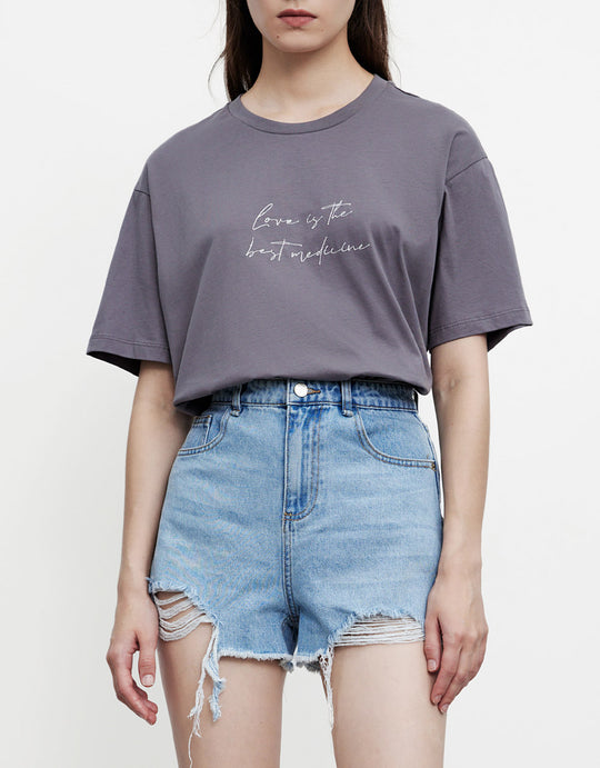 오프숄더 슬리브 크루넥 레귤러 티셔츠