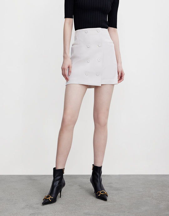 솔리드 더블 브레스트 랩 스커트