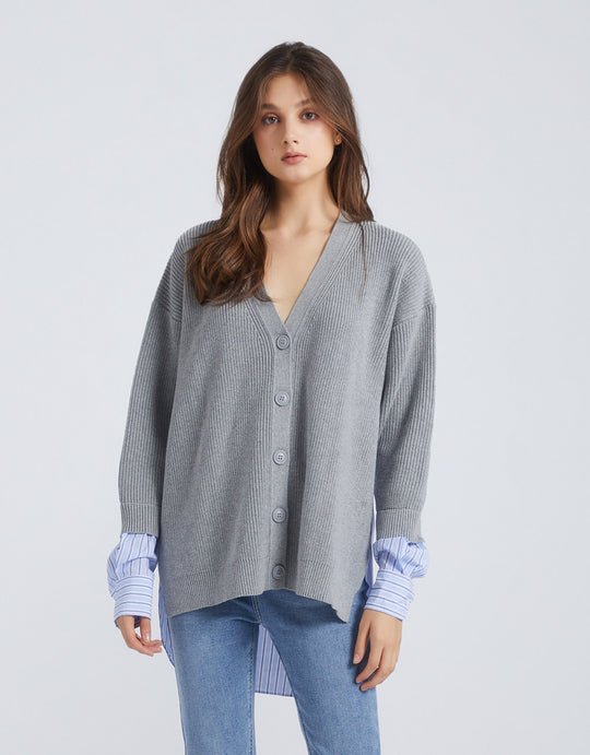 오프 숄더 V넥 가디건