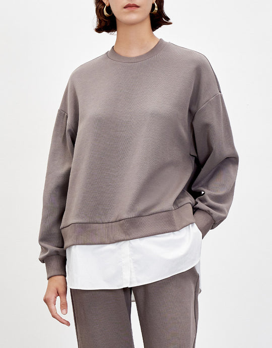 콘트라스트 패브릭 곡선 헴 스웻셔츠