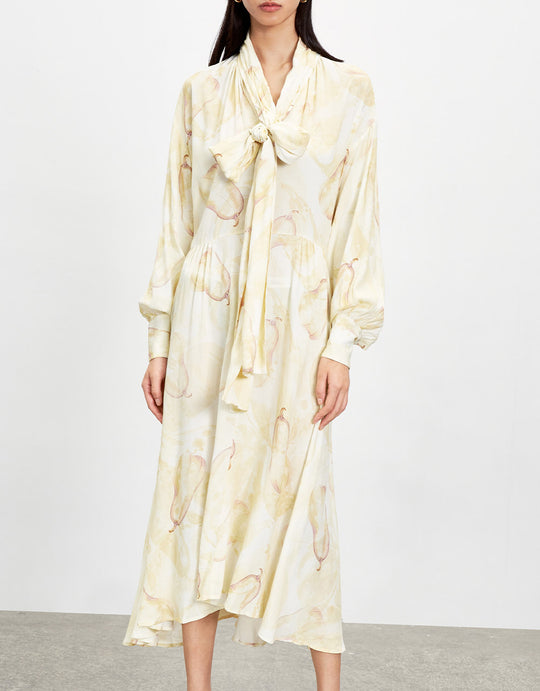 타이 프런트 페어 프린트 드레스