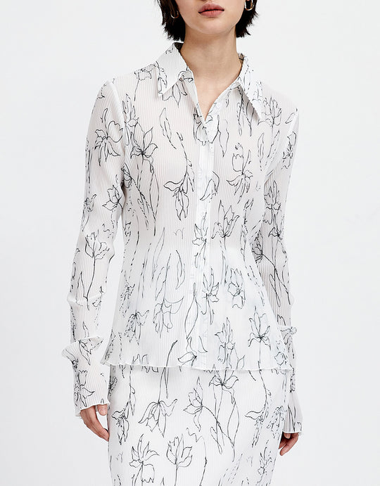 레터스 트리밍 플로럴 프린트 버튼업 셔츠