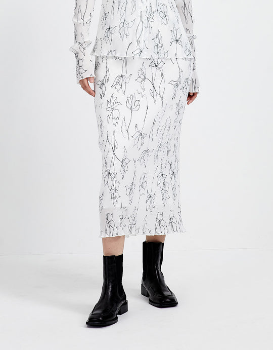 레터스 트리밍 플로럴 프린트 미디 스커트