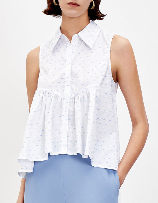 러플 밑단 슬리브리스 셔츠