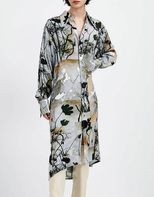 아트 리브스 프린트 셔츠 드레스
