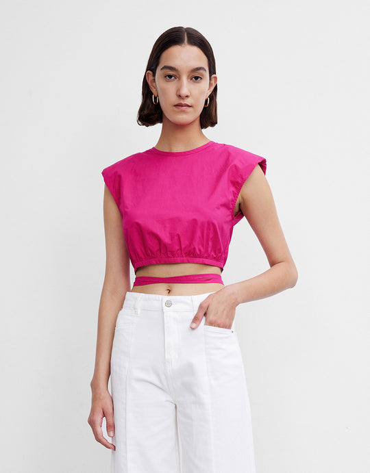 슬리브리스 크루넥 블라우스