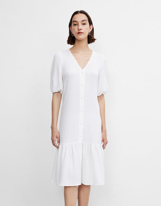 러플 밑단 퍼프 슬리브 드레스