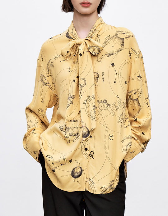 타이 넥 올오버 프린트 블라우스