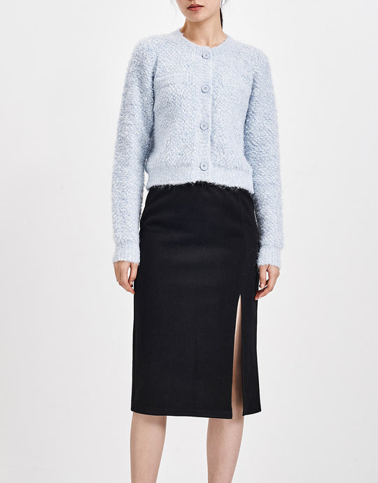 스플릿 헴 미디 스커트