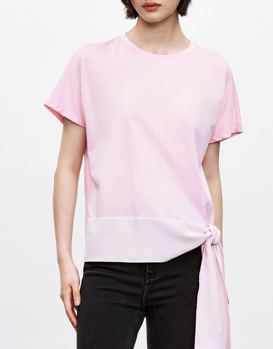 매듭 사이드 크루넥 티셔츠