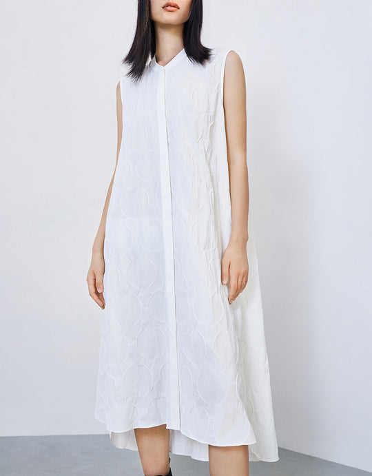 텍스처 민소매 미디 드레스