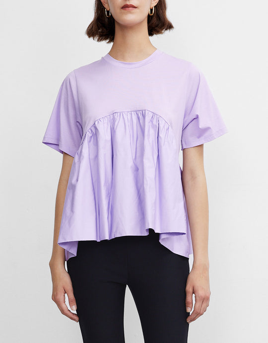 러플 밑단 크루넥 티셔츠