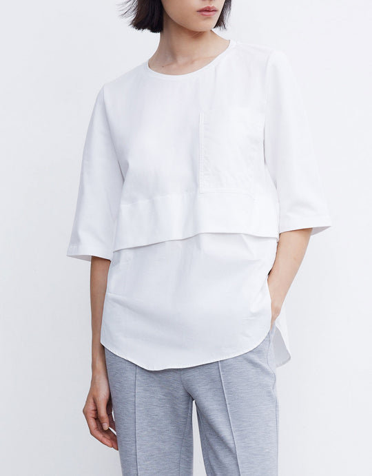 스플라이스드 패치 포켓 크루넥 티셔츠