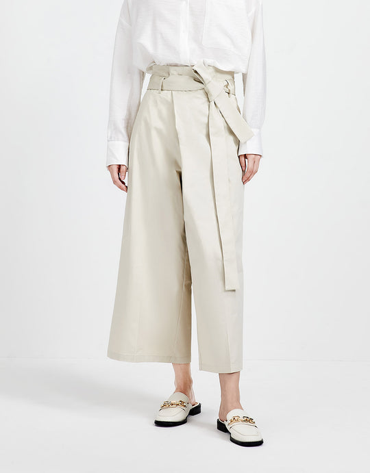 벨트 크롭 와이드 레그 팬츠