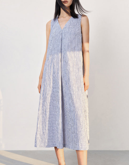 텍스처 민소매 미디 드레스