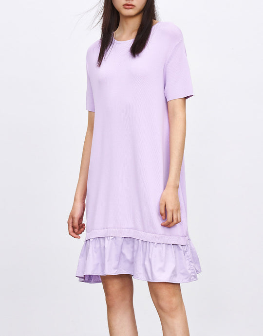 스플라이스 밑단 프릴 밑단 니트 드레스