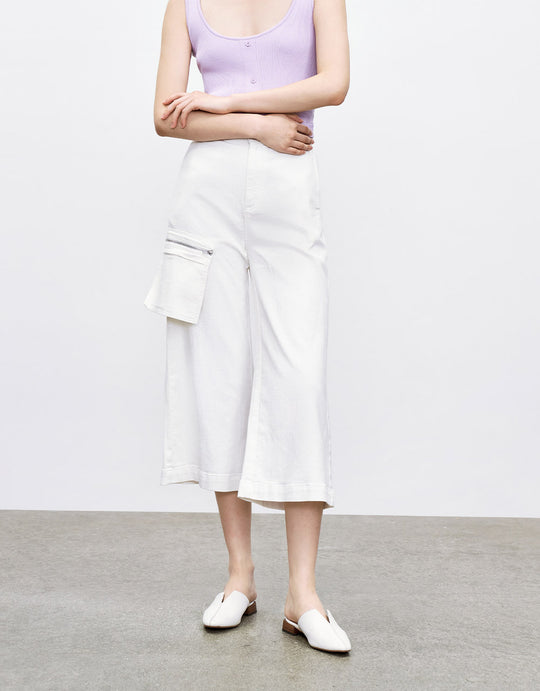 패치 포켓 와이드 레그 카프리 진