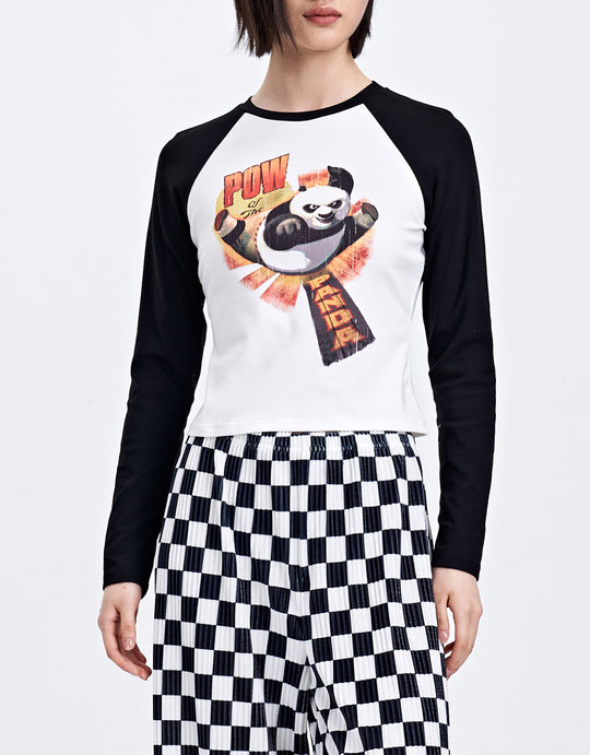 쿵푸 팬더 컬러 블록 긴팔 티셔츠