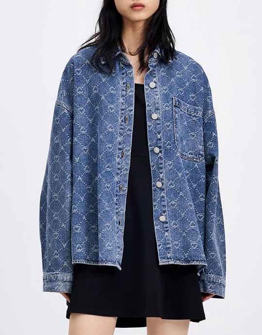 자카드 패치 포켓 데님 셔츠