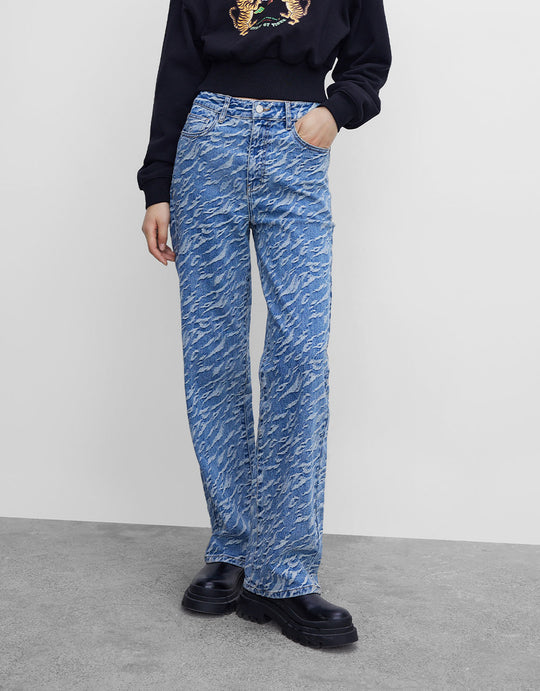 추상 프린트 플레어 레그 진