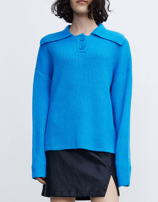 하프 버튼 드롭 숄더 스웨터