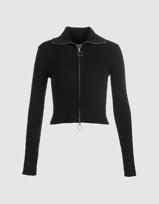 골지 니트 집업 핏 카디건