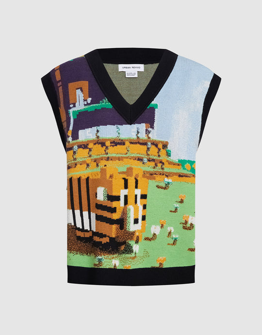 자카드 V넥 스웨터 조끼