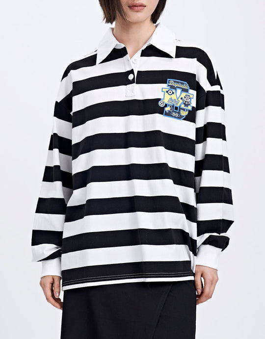 스트라이프 긴팔 폴로 셔츠