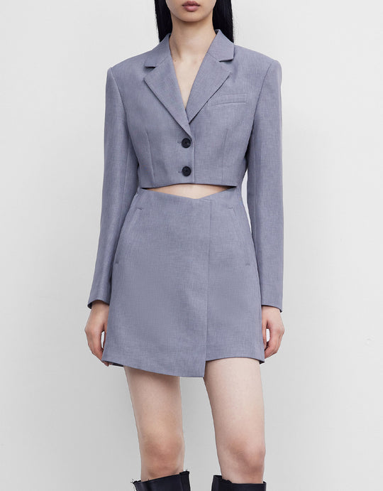 컷아웃 프론트 블레이저 드레스