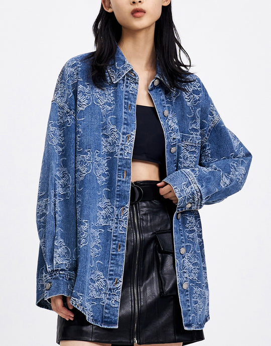 타이거 패턴 버튼업 데님 셔츠