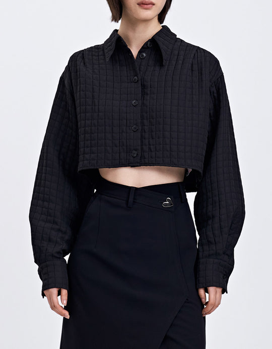 체크무늬 버튼업 크롭 셔츠