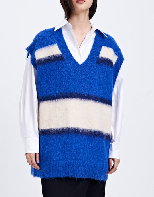 컬러 블록 V넥 스웨터