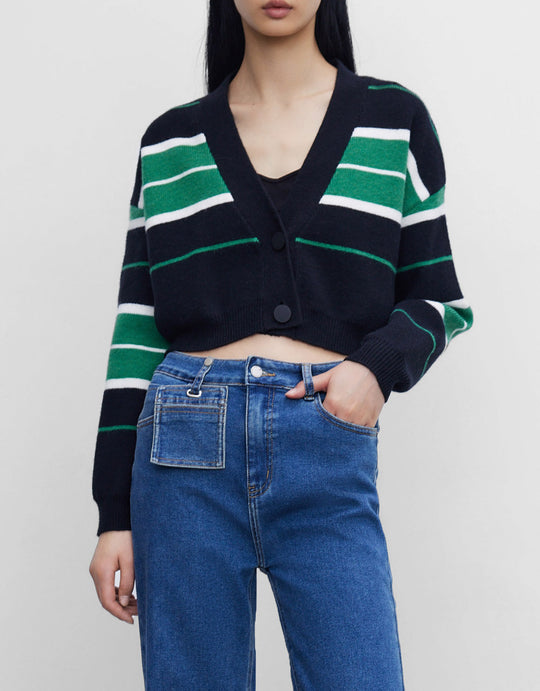 스트라이프 버튼업 카디건