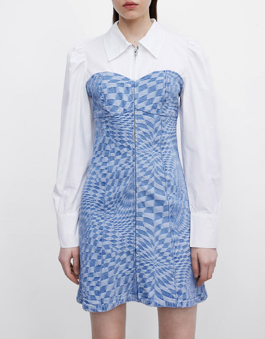 패치워크 지퍼 데님 드레스