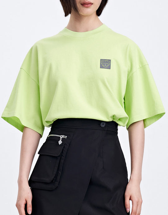 디테일 드롭 숄더 티셔츠