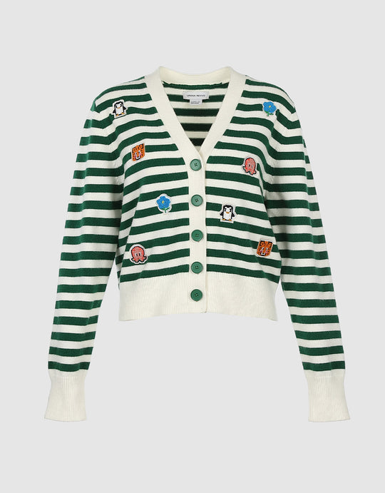 스트라이프 애니멀 디테일 버튼업 가디건