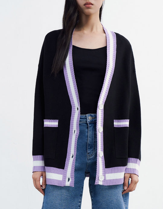 콘트라스트 트리밍 버튼업 카디건