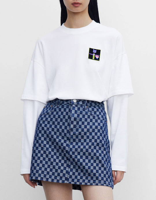 페이크 투피스 디테일 긴팔 티셔츠