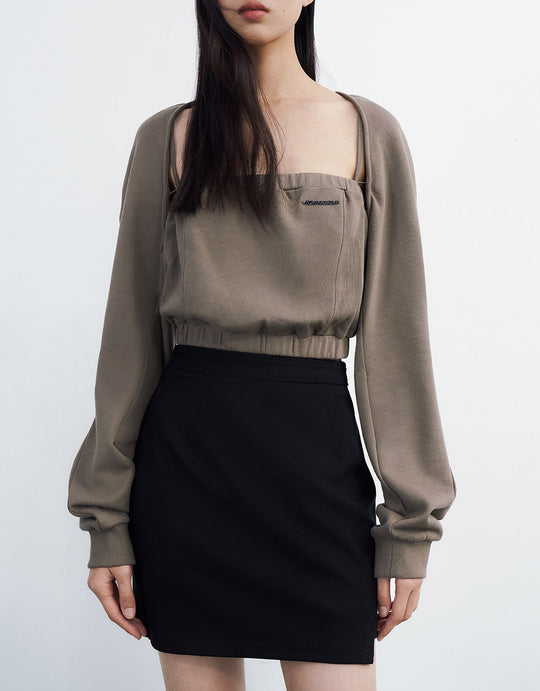 밑단 밴딩 크롭 긴팔 티