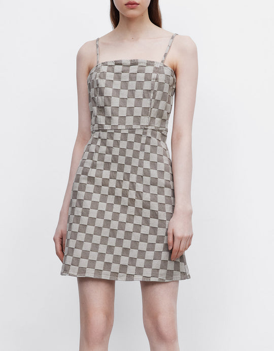 체크무늬 데님 캐미 드레스