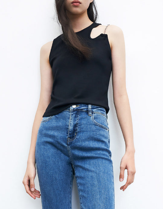 슬리브리스 크루넥 스키니 티셔츠