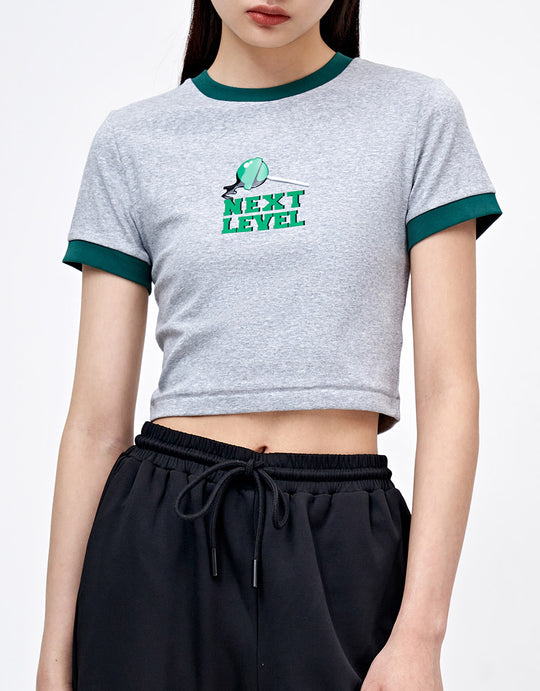 크루넥 크롭 티셔츠