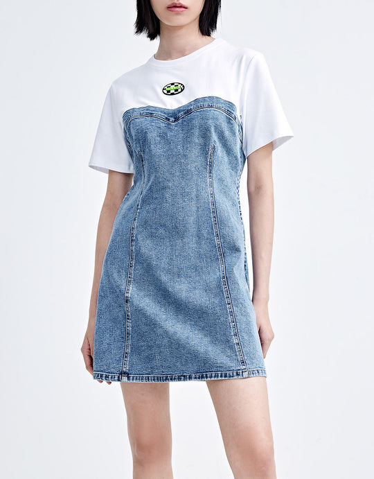 크루넥 데님 드레스