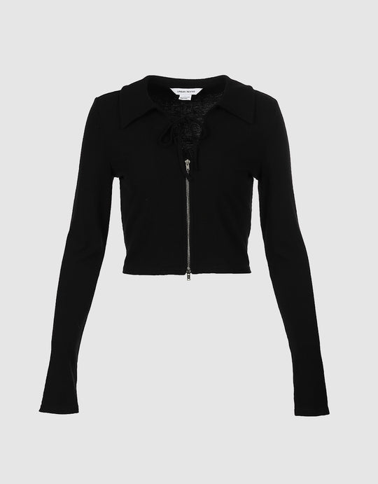 리본 지퍼 니트 탑