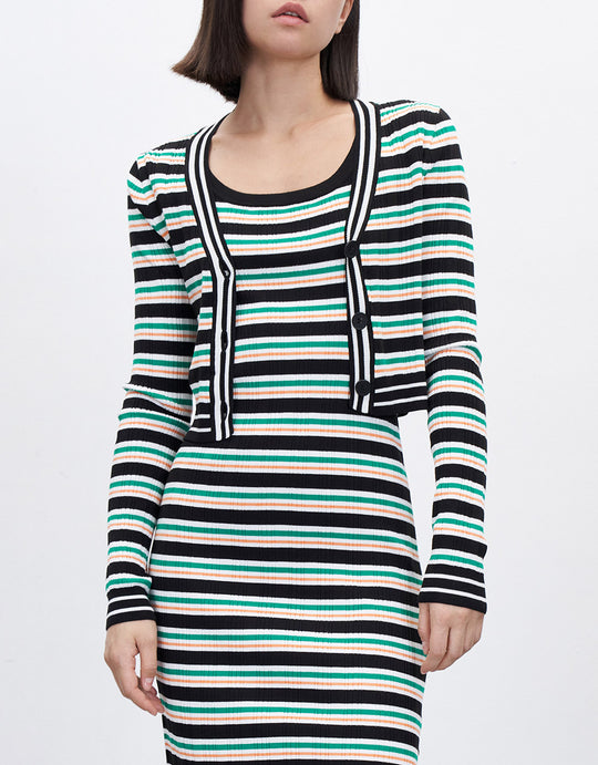 스트라이프 버튼업 카디건