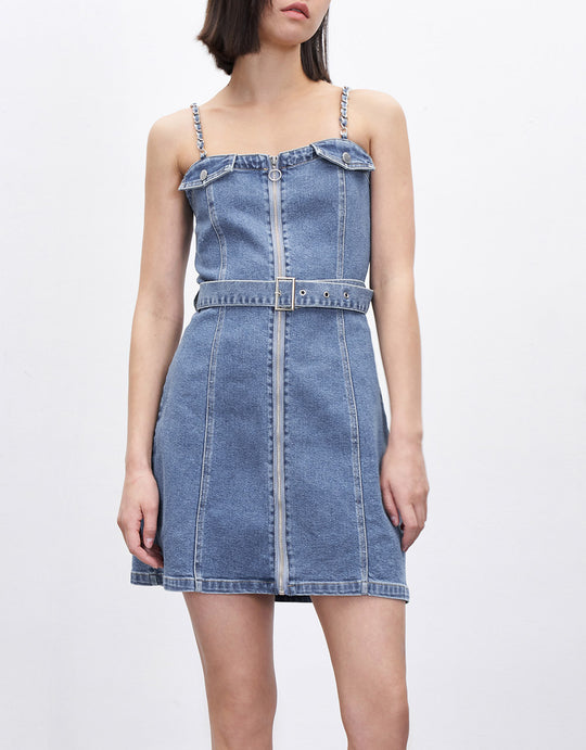 슬리브리스 U넥 데님 드레스