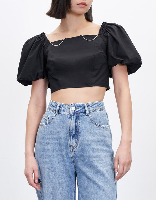 퍼프 슬리브 크롭 블라우스