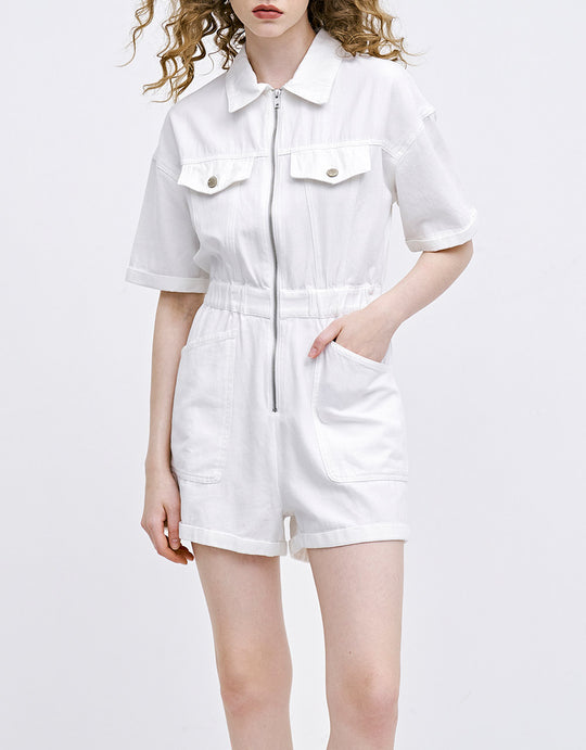 플랩 포켓 데님 롬퍼 플레이수트