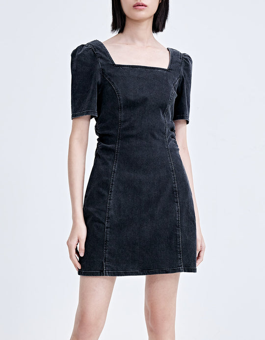 퍼프 슬리브 데님 드레스